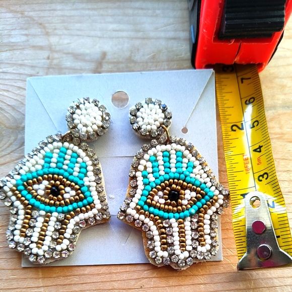 SOLD-Evil Eye Beaded earrings - Picture 4 of 4